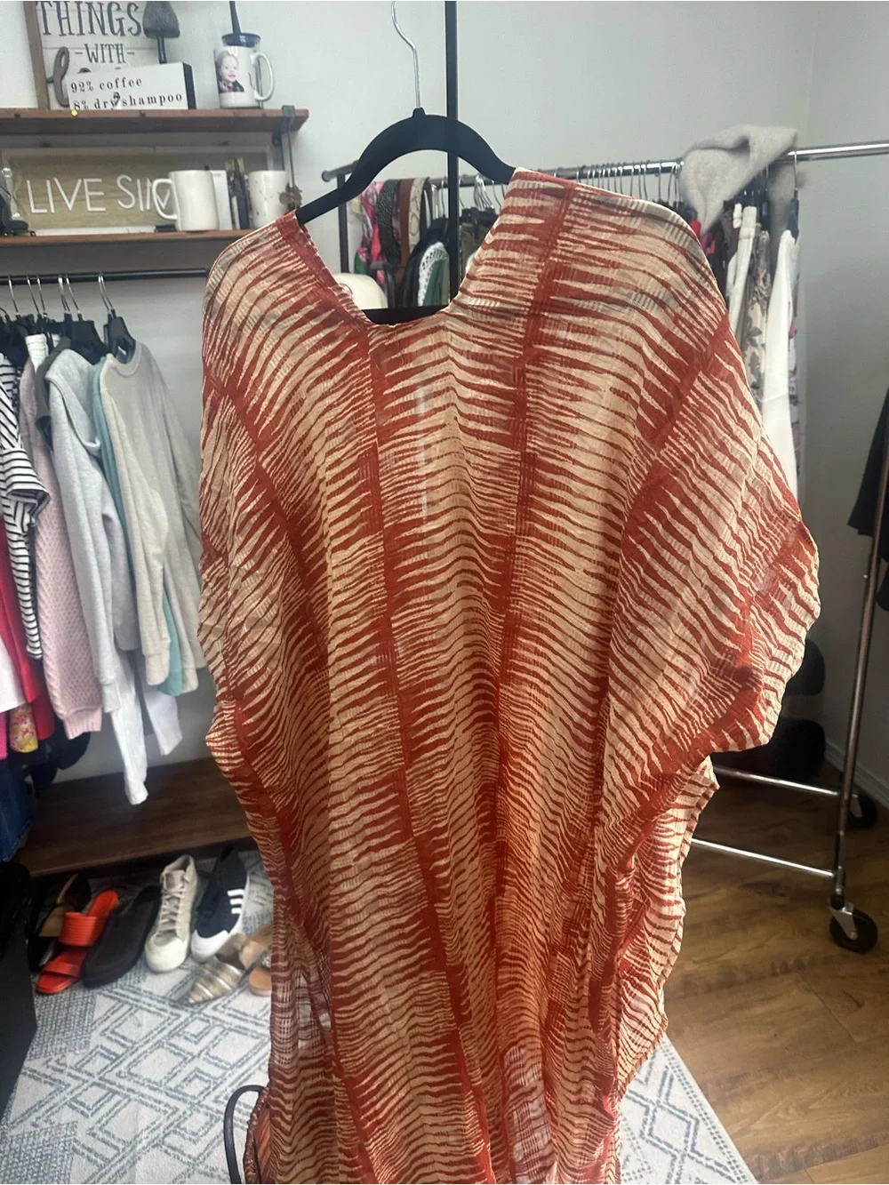 Rust & Cream Striped V‑Neck Swim Coverup - Picture 4 of 4